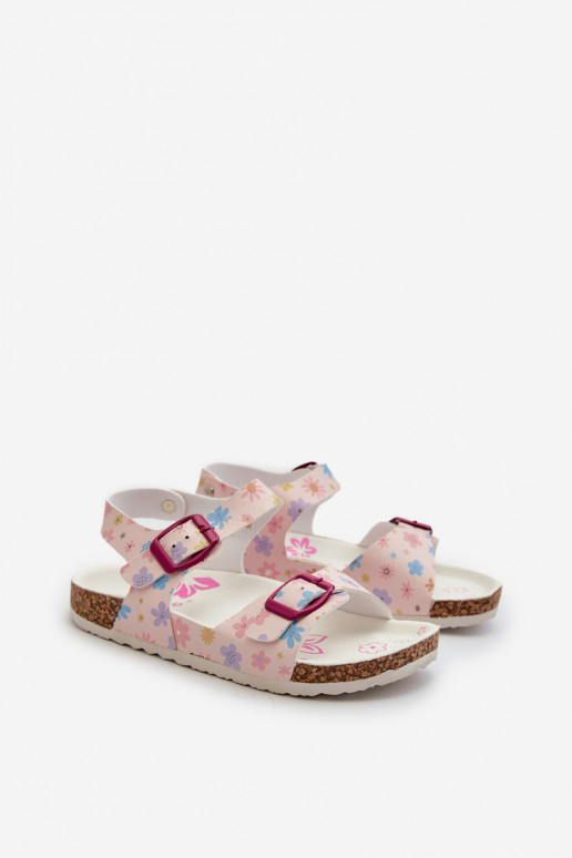 Sandalen für Kinder mit Blumen und Schnallen in der Farbe Rosa von Memoria