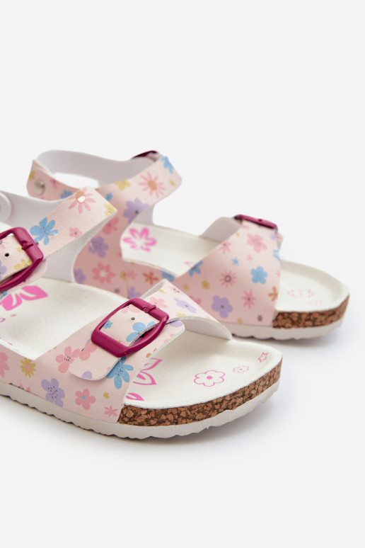 Sandalen für Kinder mit Blumen und Schnallen in der Farbe Rosa von Memoria