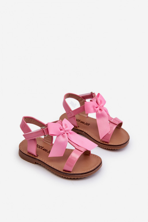 Lackierte Kindersandalen mit Bändern und Klebeverschlüssen rosa Joratia