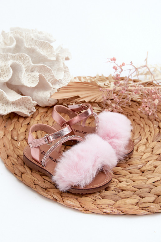 Sandalen Kinder mit Klebeverschlüssen mit Fell rosa Rosavere