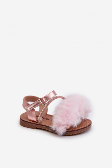 Sandalen Kinder mit Klebeverschlüssen mit Fell rosa Rosavere 2