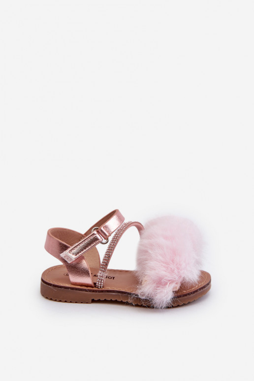 Sandalen Kinder mit Klebeverschlüssen mit Fell rosa Rosavere