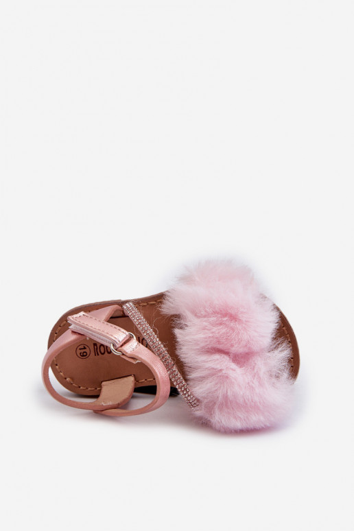 Sandalen Kinder mit Klebeverschlüssen mit Fell rosa Rosavere