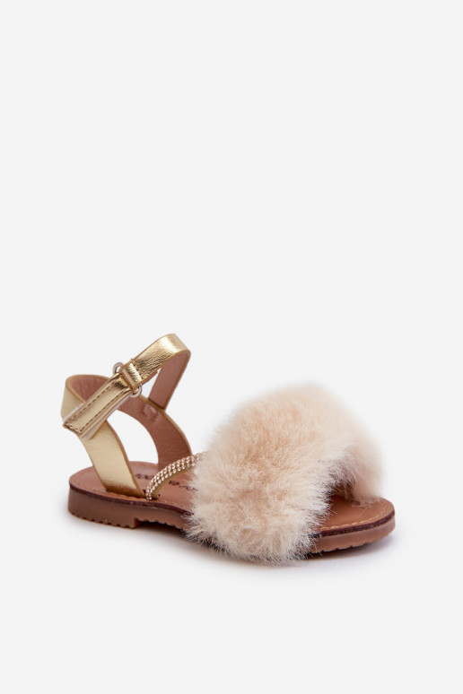 Sandalen für Kinder mit Klebeverschlüssen mit Fell, goldfarben Rosavere