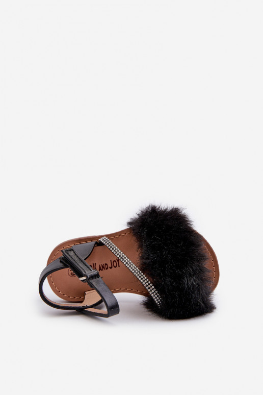 Sandalen Kinder mit Klebeverschlüssen mit Fell schwarz Farbe Rosavere