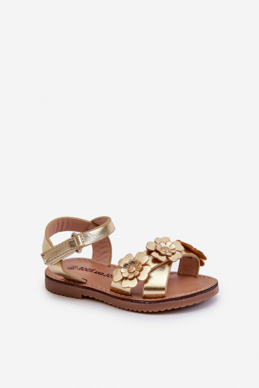 Sandalen Kinder Ozdobione mit Blumenmotiven mit Klebeverschlüssen goldfarben Fagossa Sandalen Kinder Ozdobione mit Blumenmotiven mit Klebeverschlüssen goldfarben Fagossa