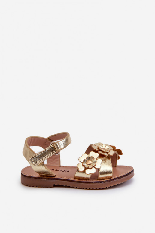 Sandalen Kinder Ozdobione mit Blumenmotiven mit Klebeverschlüssen goldfarben Fagossa Sandalen Kinder Ozdobione mit Blumenmotiven mit Klebeverschlüssen goldfarben Fagossa