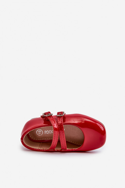 Ballerinas für Kinder mit Lackeffekt und Trägern in der roten Farbe Margenis