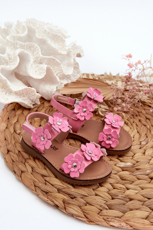 Lackierte Kindersandalen Ozdobione mit Blumenmotiven rosa Tinette Lackierte Kindersandalen Ozdobione mit Blumenmotiven rosa Tinette