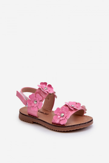 Lackierte Kindersandalen Ozdobione mit Blumenmotiven rosa Tinette 2