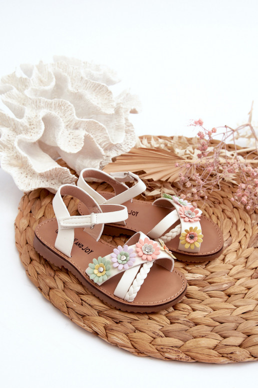 Sandalen für Kinder mit Klebeverschlüssen mit Blumen in Weiß von Nestalee