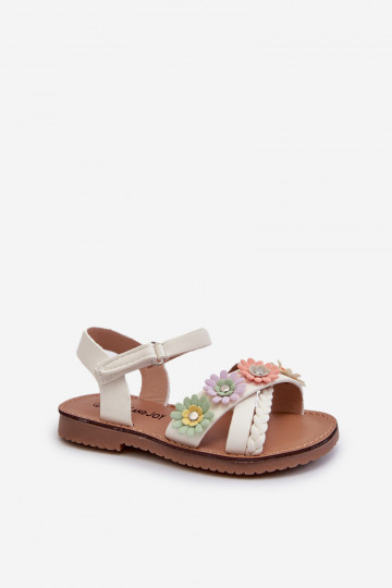 Sandalen für Kinder mit Klebeverschlüssen mit Blumen in Weiß von Nestalee 2