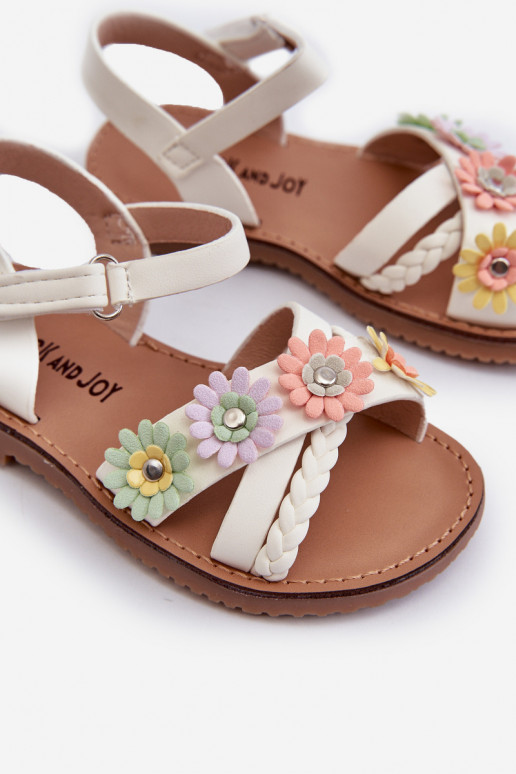 Sandalen für Kinder mit Klebeverschlüssen mit Blumen in Weiß von Nestalee