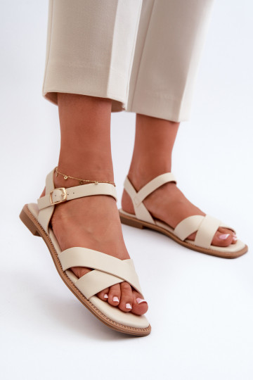 Flache Sandalen für Damen aus Öko-Leder S.Barski KV27-003 in der Farbe Beige