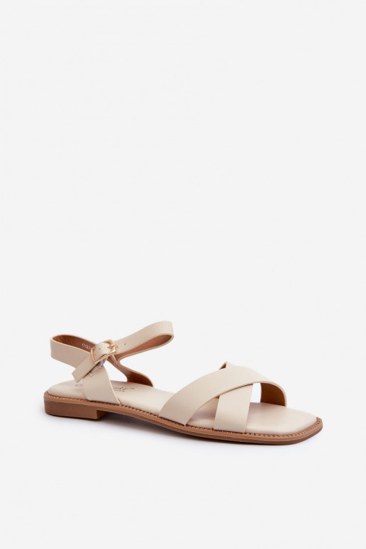 Flache Sandalen für Damen aus Öko-Leder S.Barski KV27-003 in der Farbe Beige Flache Sandalen für Damen aus Öko-Leder S.Barski KV27-003 in der Farbe Beige