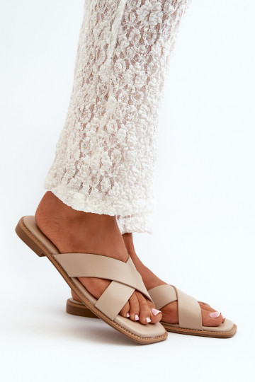 Damenhausschuhe mit breitem Absatz aus Öko-Leder S.Barski KV27-002 beige 2