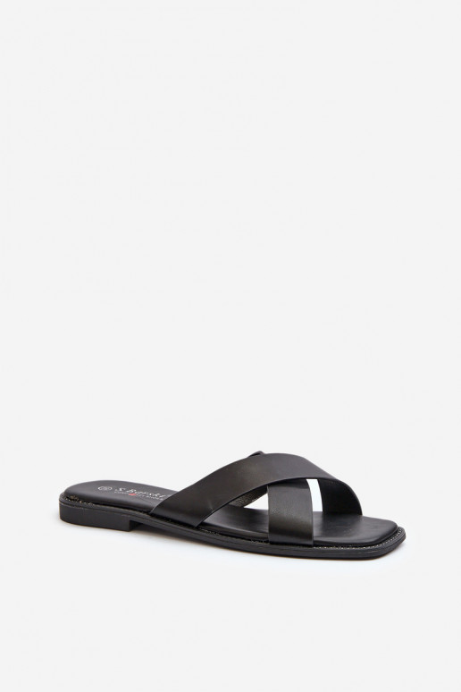 Damenhausschuhe mit breiten Absätzen aus Öko-Leder S.Barski KV27-002 in der Farbe Schwarz Damenhausschuhe mit breiten Absätzen aus Öko-Leder S.Barski KV27-002 in der Farbe Schwarz