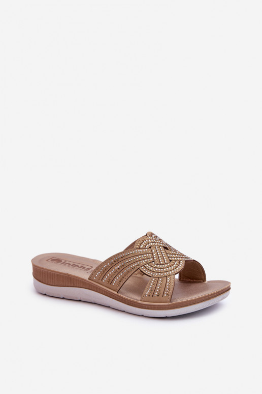 Bequeme Damenhausschuhe mit funkelnden Augen Inblu BV000037 beige