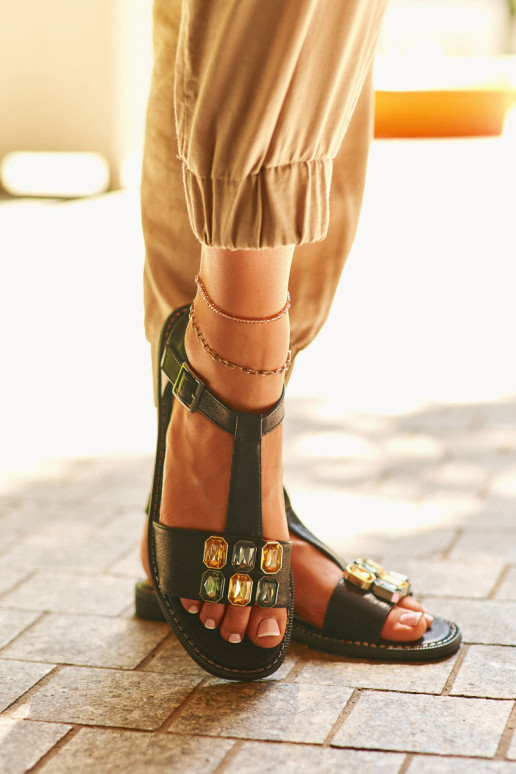 Elegante Damensandalen mit verzierten Details S.Barski KV27-030 in der Farbe Schwarz