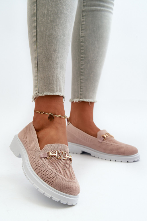 Damenmokassins mit breiten Absätzen Ze goldfarben Detalem rosafarben Limentia Damenmokassins mit breiten Absätzen Ze goldfarben Detalem rosafarben Limentia