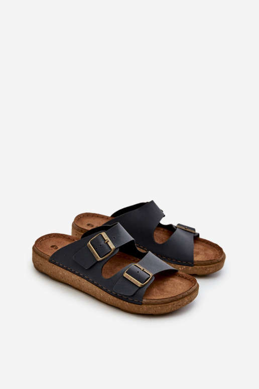 Einfache bequeme Hausschuhe für Herren mit Schnallen Inblu MT000016 dunkelblaue Farbe