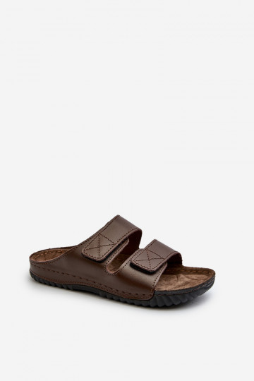 Bequeme Hausschuhe Herren mit Streifen mit Klettverschluss Inblu FM00001U Dunkelbraun