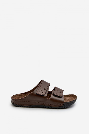 Bequeme Hausschuhe Herren mit Streifen mit Klettverschluss Inblu FM00001U Dunkelbraun 2