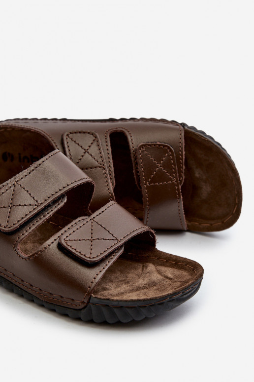 Bequeme Hausschuhe Herren mit Streifen mit Klettverschluss Inblu FM00001U Dunkelbraun