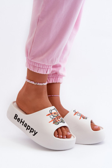 Leichte Damenhausschuhe mit massiver Sohle. Mit Teddybär. Leichte Hausschuhe in der weißen Farbe Serefina