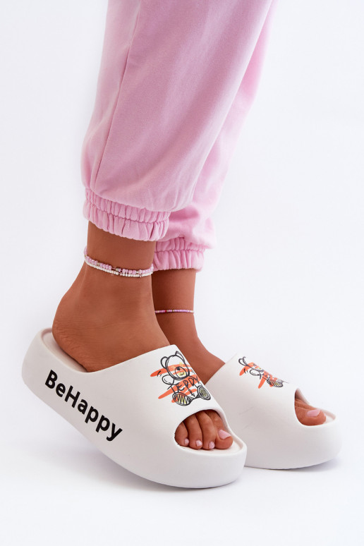 Leichte Damenhausschuhe mit massiver Sohle. Mit Teddybär. Leichte Hausschuhe in der weißen Farbe Serefina