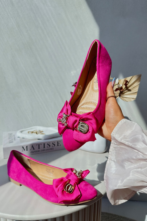 Damen-Ballerinas aus Öko-Wildleder mit Bändern I Broszka rosa Farbe Satris