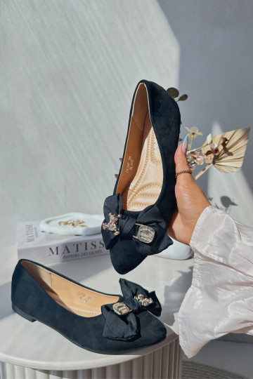 Damen-Ballerinas aus Öko-Wildleder mit Bändern I Broszka schwarz Farbe Satris 2