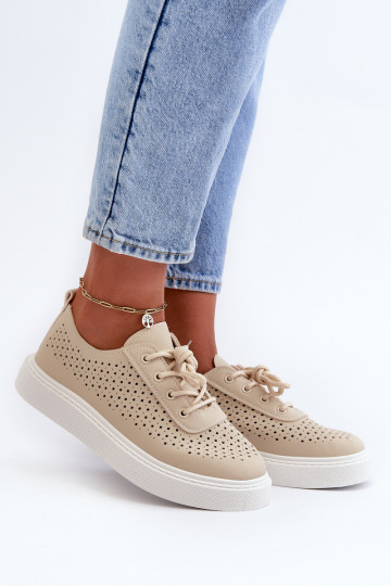 mit durchbrochenen Elementen Freizeitschuhe Sneakers Modell Schuhe mit Plateau beige Tanvi 2