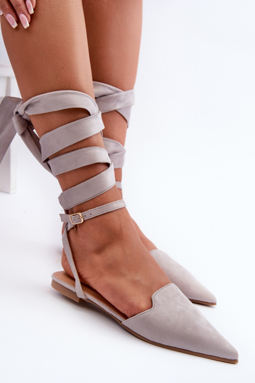 Ballerinas mit Bändern aus Öko-Wildleder Z Spitze Schuhe grau Ellesara Ballerinas mit Bändern aus Öko-Wildleder Z Spitze Schuhe grau Ellesara