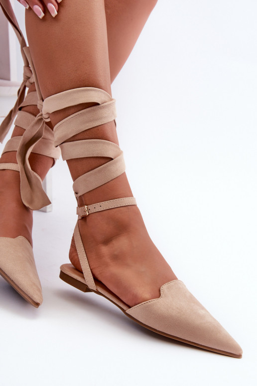 Ballerinas mit Bändern aus Öko-Wildleder Z Spitze Schuhe beige Ellesara Ballerinas mit Bändern aus Öko-Wildleder Z Spitze Schuhe beige Ellesara