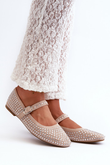 Öko-Wildleder-Ballerinas in Ozdobione mit Strasssteinen beige Tinara 2