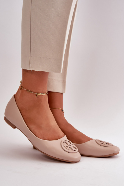 Ballerinas Damen mit Ornamenten Eco-Leder beige Rhodike Ballerinas Damen mit Ornamenten Eco-Leder beige Rhodike