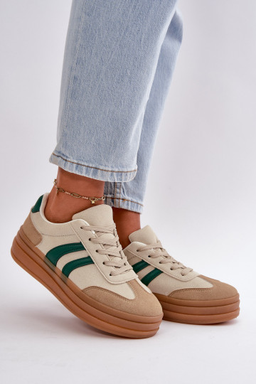 Sneakers Modell Schuhe Damen mit Plateau beige-grüne Farbe Nesonice 2