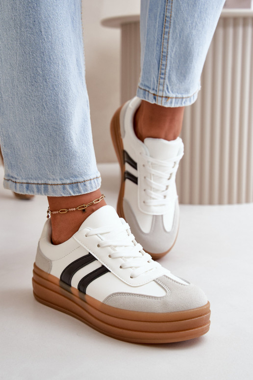 Sneakers Modell Schuhe Damen mit Plateau weiß-graue Farbe Nesonice Sneakers Modell Schuhe Damen mit Plateau weiß-graue Farbe Nesonice