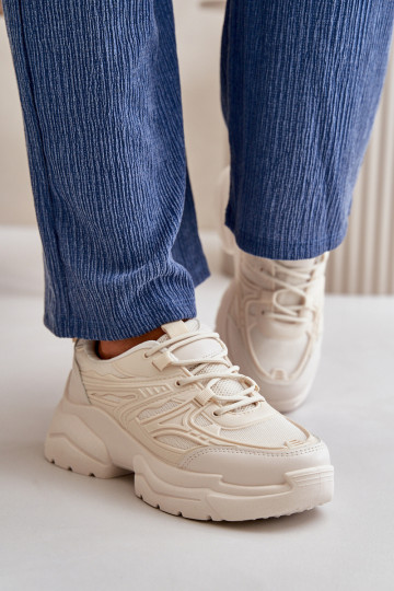 Sportschuhe Sneakers Modell Schuhe Damen mit modischen massiven Sohlen Elfenbein Lerista