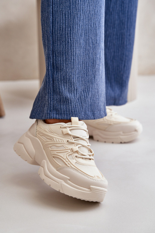 Sportschuhe Sneakers Modell Schuhe Damen mit modischen massiven Sohlen Elfenbein Lerista Sportschuhe Sneakers Modell Schuhe Damen mit modischen massiven Sohlen Elfenbein Lerista