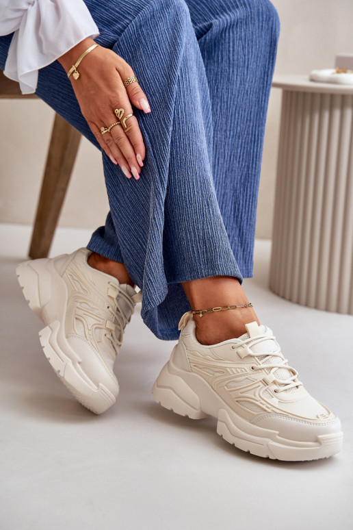 Sportschuhe Sneakers Modell Schuhe Damen mit modischen massiven Sohlen Elfenbein Lerista Sportschuhe Sneakers Modell Schuhe Damen mit modischen massiven Sohlen Elfenbein Lerista