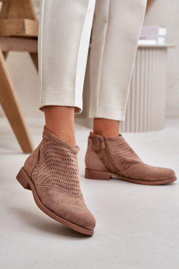 Damenstiefel mit breitem Absatz und durchbrochenen Elementen in brauner Farbe S.Barski HY42-076