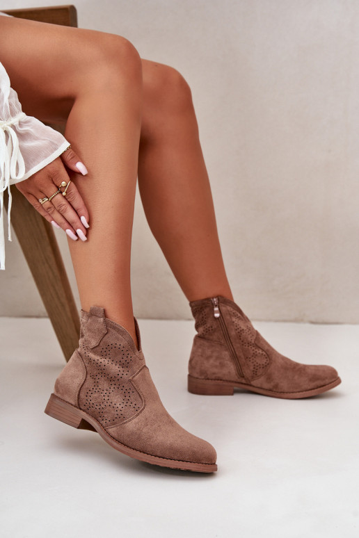 Durchbrochene Stiefeletten Damen mit weitem Absatz braun S.Barski HY42-151 Durchbrochene Stiefeletten Damen mit weitem Absatz braun S.Barski HY42-151