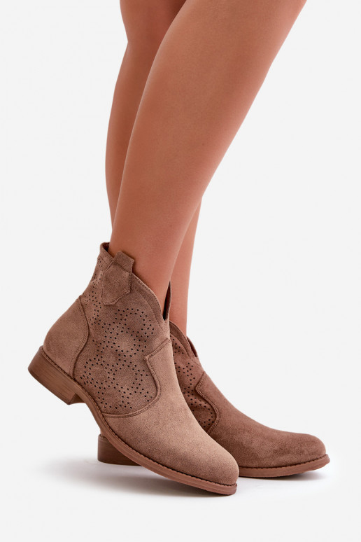 Durchbrochene Stiefeletten Damen mit weitem Absatz braun S.Barski HY42-151 Durchbrochene Stiefeletten Damen mit weitem Absatz braun S.Barski HY42-151