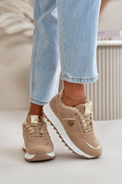 Sportschuhe Damen erwärmt mit Fell innen mit Plateau-Khaki-Farbe Lerisas