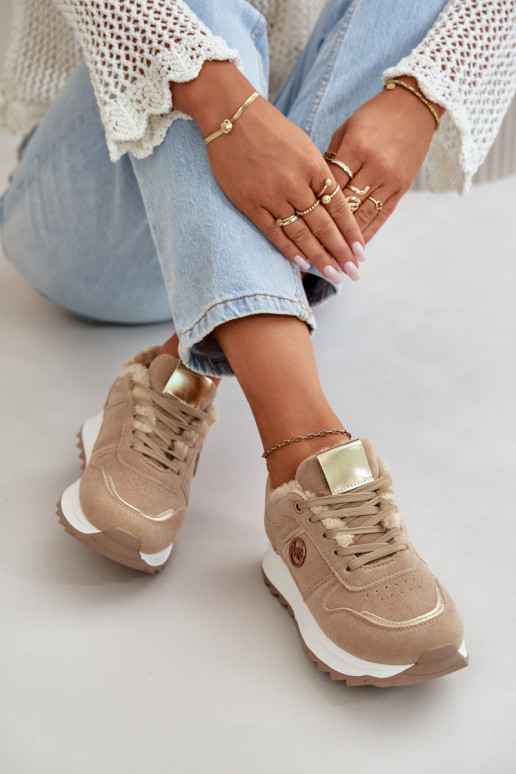 Sportschuhe Damen erwärmt mit Fell innen mit Plateau-Khaki-Farbe Lerisas