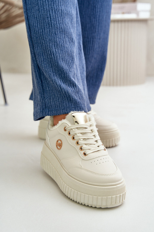 Sneakers Modell Schuhe Sportschuhe Damen erwärmt mit modischen massiven Sohlen beige Ardiela