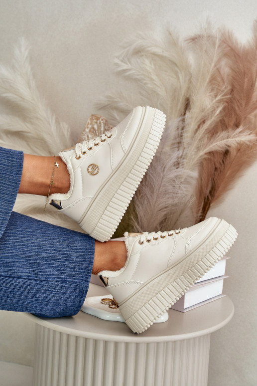 Sneakers Modell Schuhe Sportschuhe Damen erwärmt mit modischen massiven Sohlen beige Ardiela