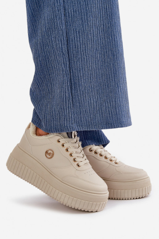Sneakers Modell Schuhe Sportschuhe Damen erwärmt mit modischen massiven Sohlen beige Ardiela